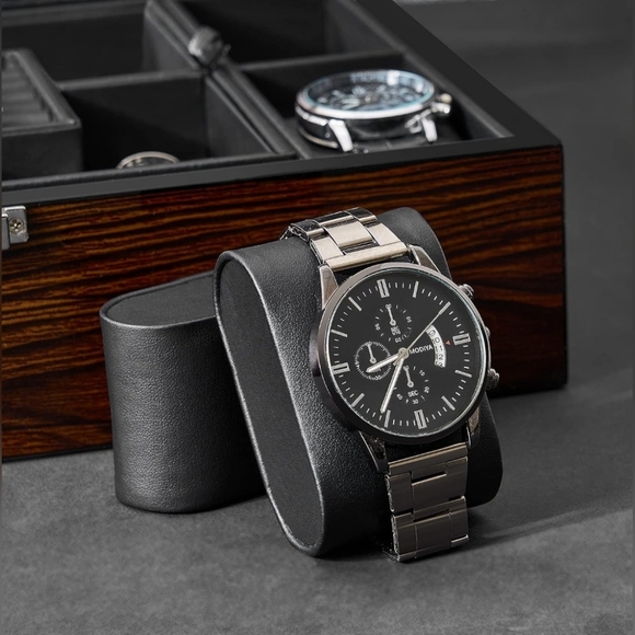 BEWISHOME Jewelry Box for Men with Glass Top, Wooden Watch Box Organizer - Picture 5 of 7